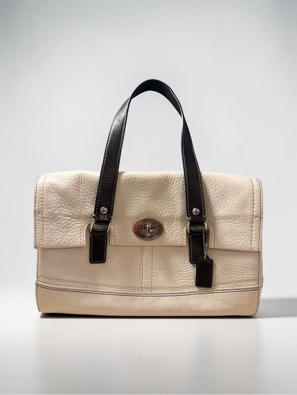 Coach White Leather Satchel with Black Handles F13091